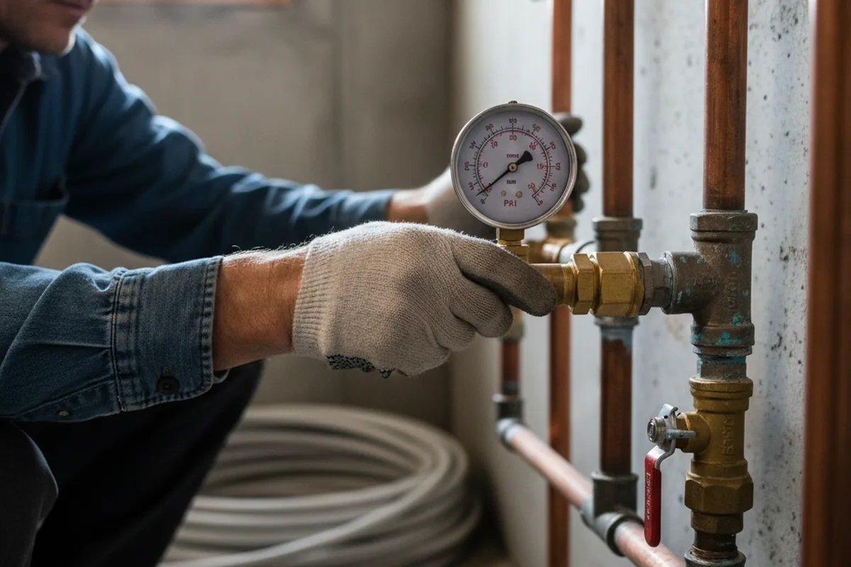 Pressure testing a repaired line during Water Line Repair in Fair Haven